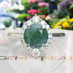 Load image into Gallery viewer, Charming Round Moss Agate Engagement Ring Adorned with Moissanite Halo