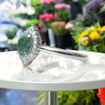 Load image into Gallery viewer, Charming Round Moss Agate Engagement Ring Adorned with Moissanite Halo
