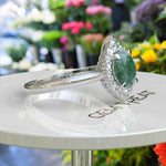 Load image into Gallery viewer, Charming Round Moss Agate Engagement Ring Adorned with Moissanite Halo