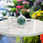 Load image into Gallery viewer, Charming Round Moss Agate Engagement Ring Adorned with Moissanite Halo