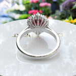 Load image into Gallery viewer, Regal Red: Glimmering 2.0ct Ruby Ring with Radiant Moissanite Halo.