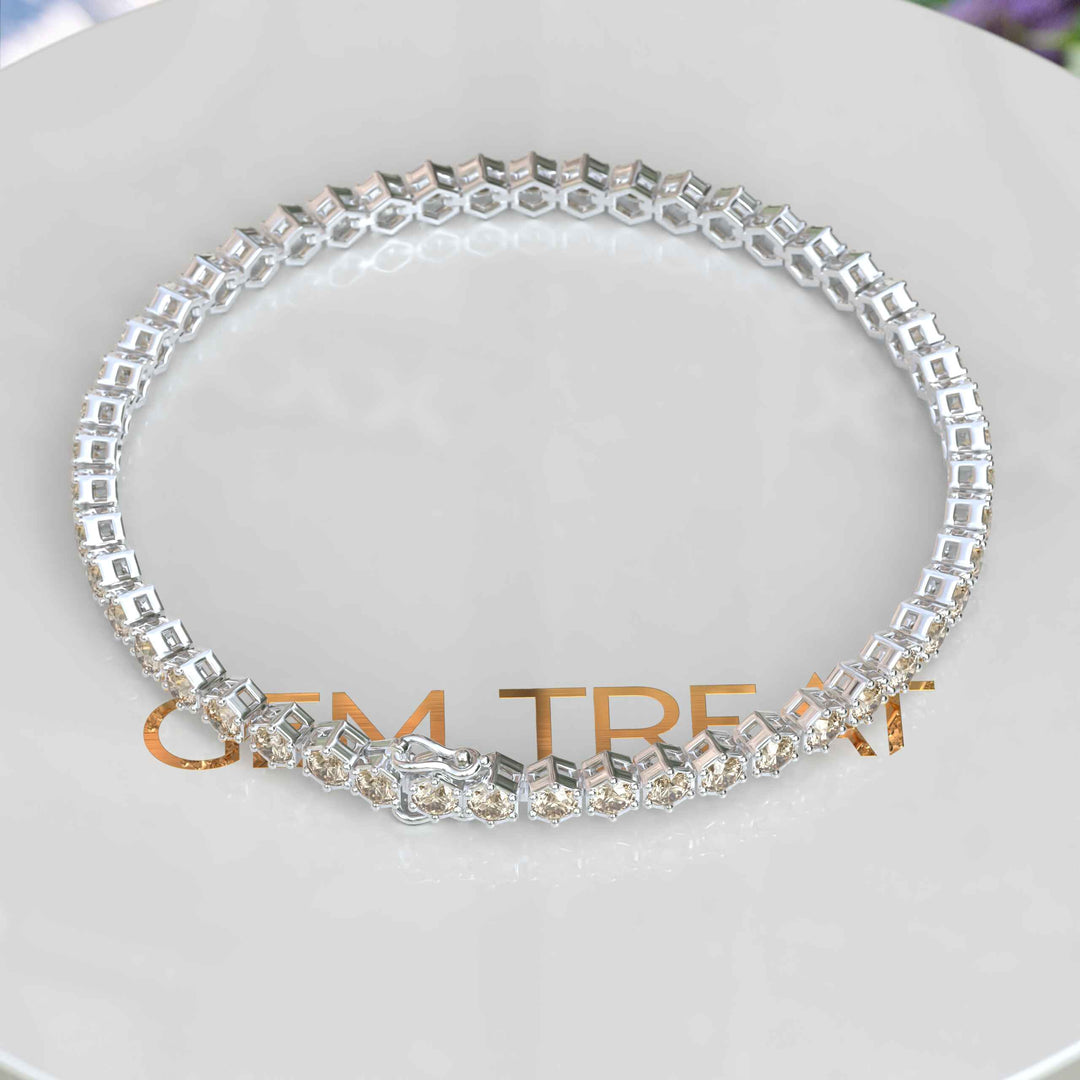 Champagne Bliss: Explore a 5.0ct Round Moissanite Tennis Bracelet Marvel