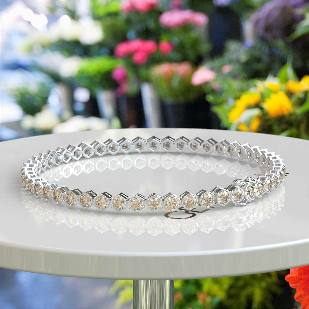 Champagne Bliss: Explore a 5.0ct Round Moissanite Tennis Bracelet Marvel