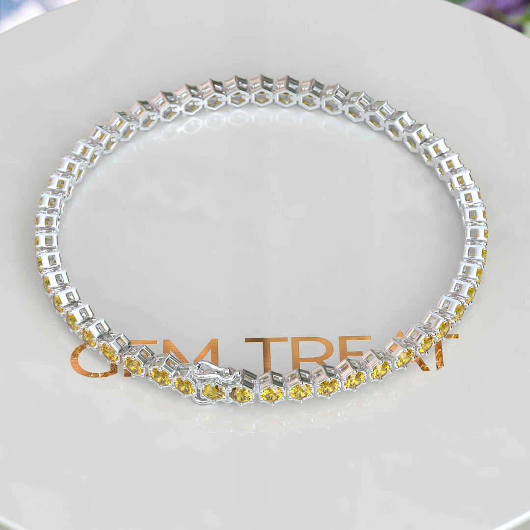 Round Citrine Tennis Bracelet with 5.0ct Yellow Elegance