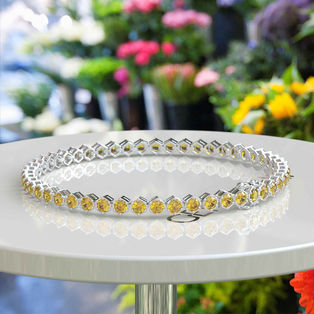 Round Citrine Tennis Bracelet with 5.0ct Yellow Elegance