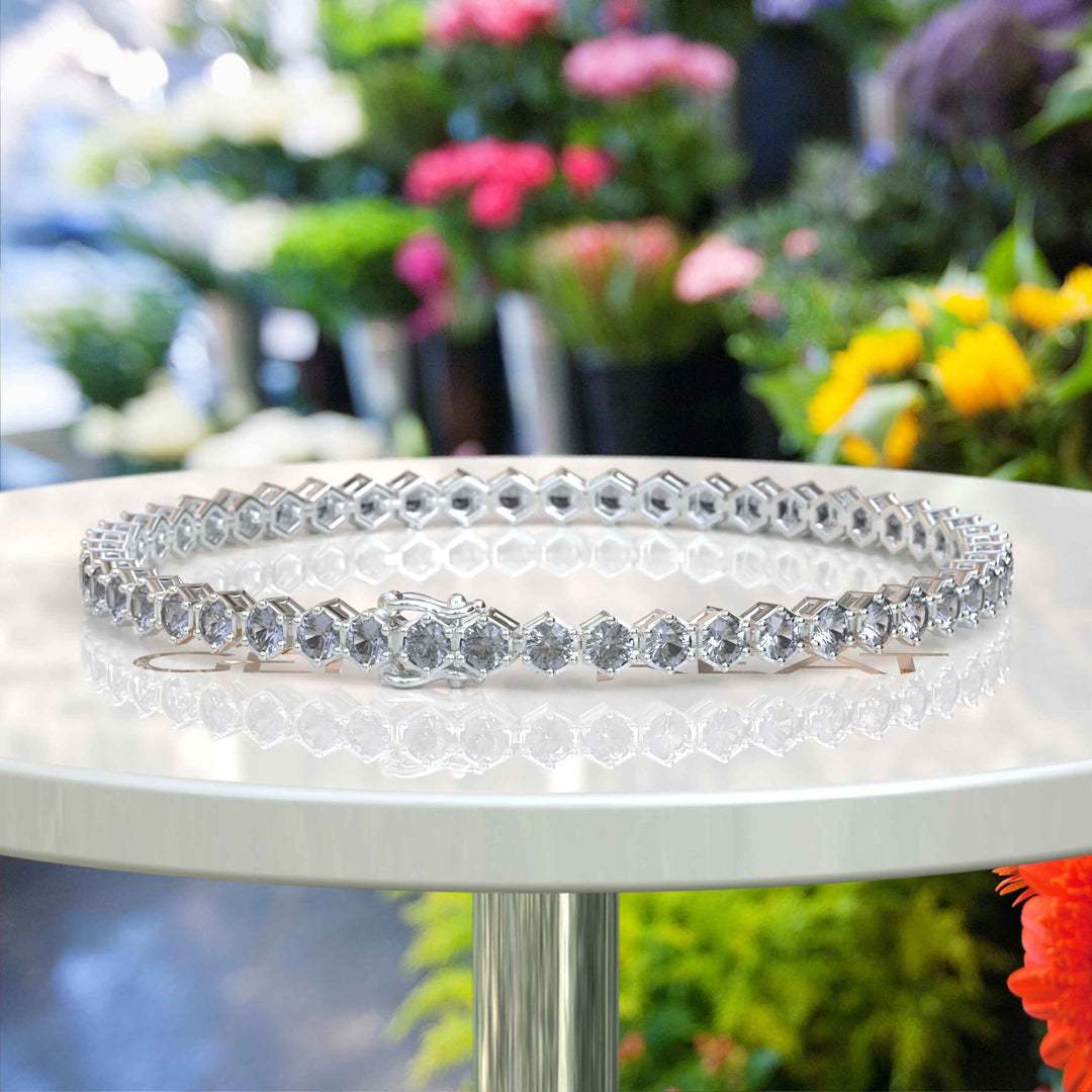 Elegant Sheen: 5.0ct 3.0mm Round Gray Moissanite Tennis Bracelet in Classic Style