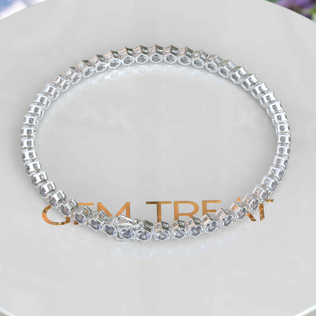 Elegant Sheen: 5.0ct 3.0mm Round Gray Moissanite Tennis Bracelet in Classic Style