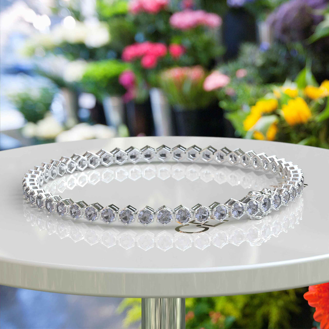 Elegant Sheen: 5.0ct 3.0mm Round Gray Moissanite Tennis Bracelet in Classic Style