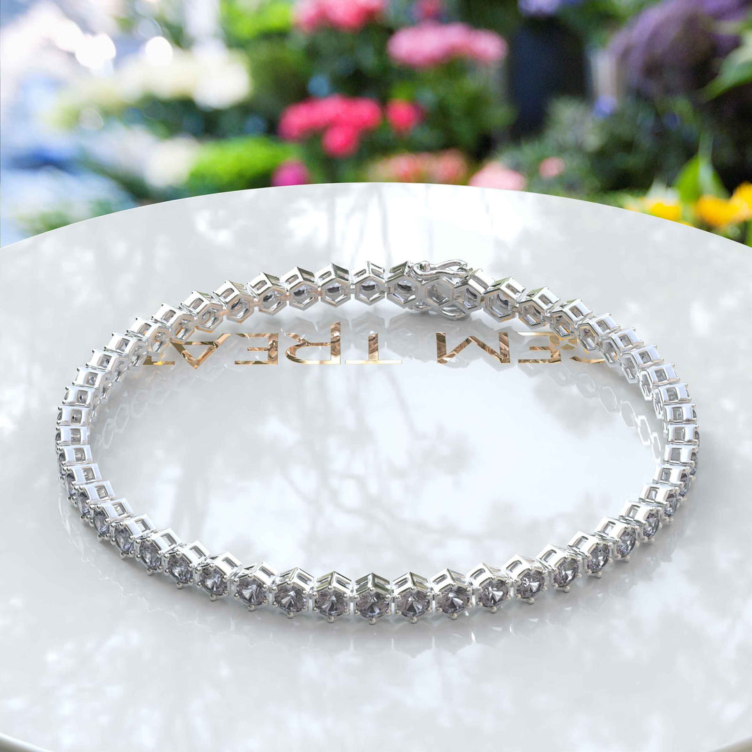 Elegant Sheen: 5.0ct 3.0mm Round Gray Moissanite Tennis Bracelet in Classic Style