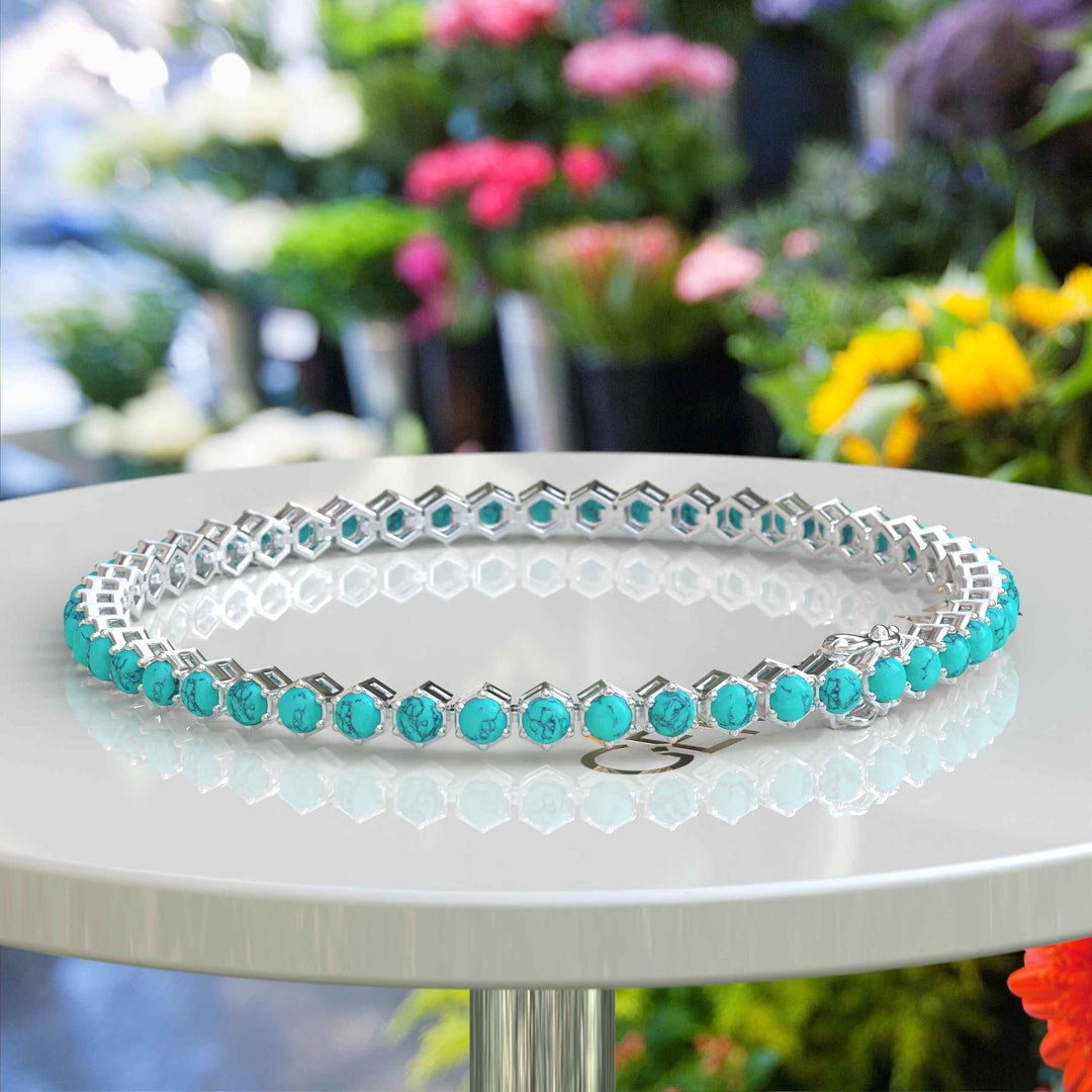 Eternal Ocean: 3.0mm Round Turquoise 5.0ct Tennis Bracelet Elegance