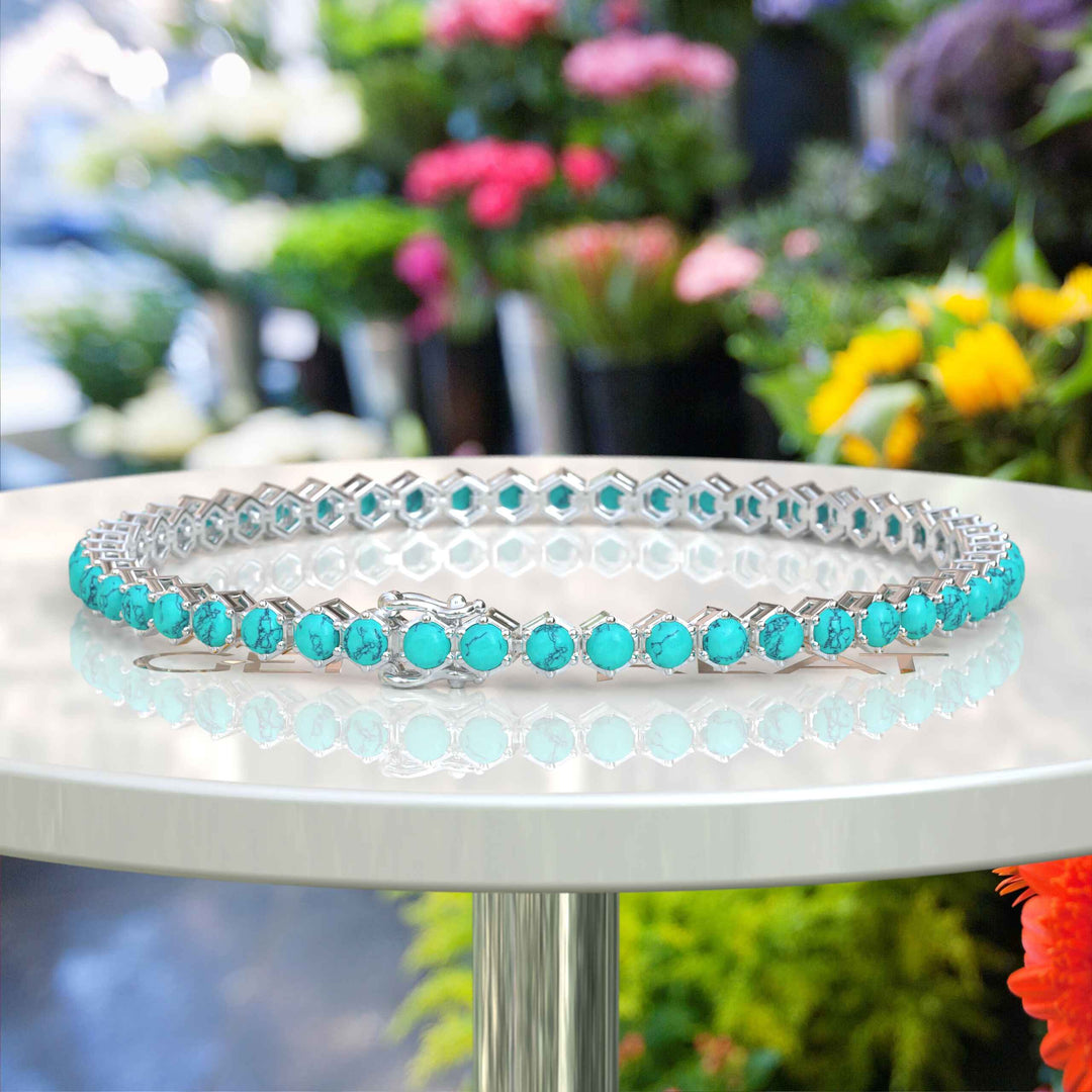 Eternal Ocean: 3.0mm Round Turquoise 5.0ct Tennis Bracelet Elegance