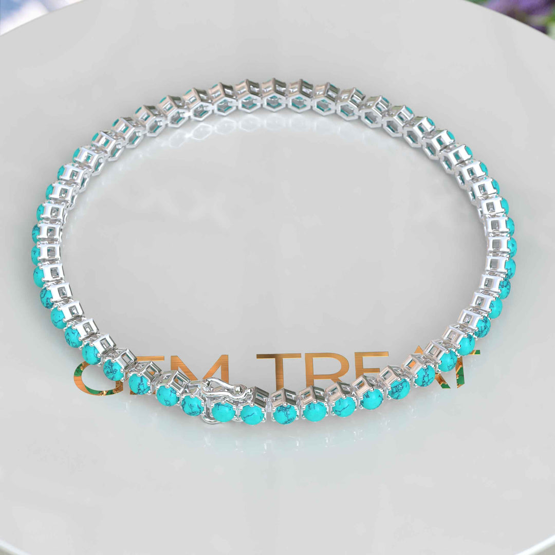 Eternal Ocean: 3.0mm Round Turquoise 5.0ct Tennis Bracelet Elegance