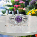 Load image into Gallery viewer, Purple Majesty: Silver Halo Ring Featuring a Brilliant 1ct Round Amethyst Centerpiece
