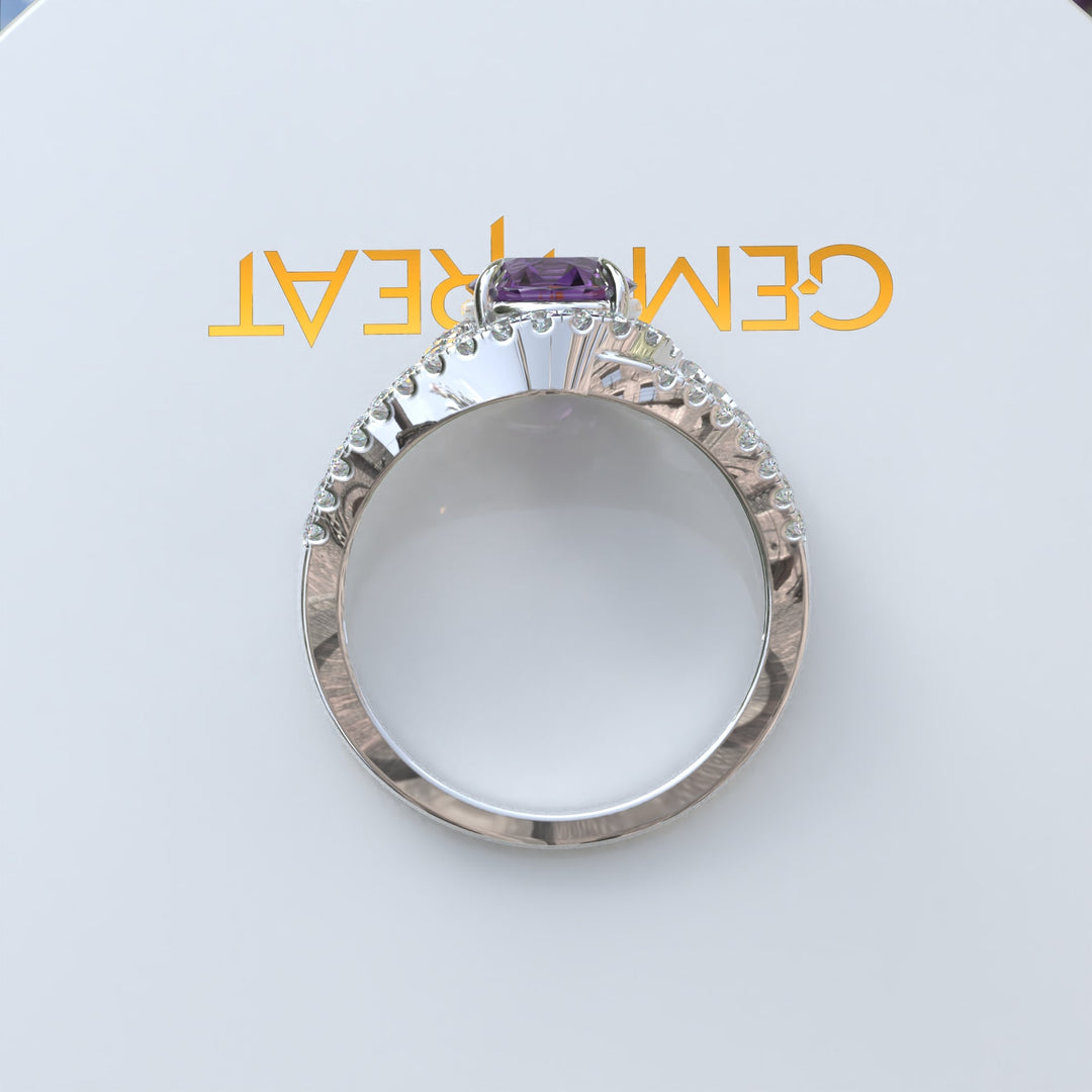 Purple Majesty: Silver Halo Ring Featuring a Brilliant 1ct Round Amethyst Centerpiece