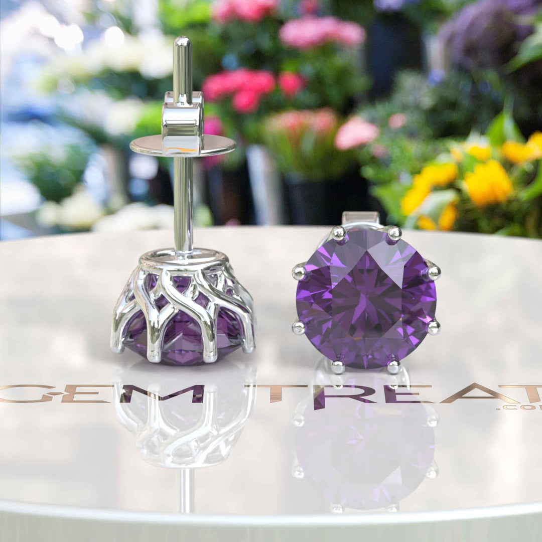 Violet Radiance: Timeless Amethyst Round Stud Earrings.