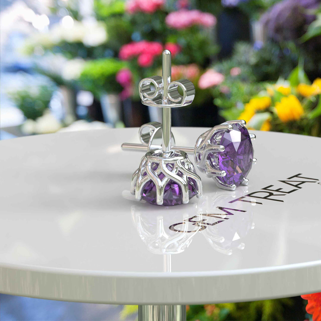 Violet Radiance: Timeless Amethyst Round Stud Earrings.