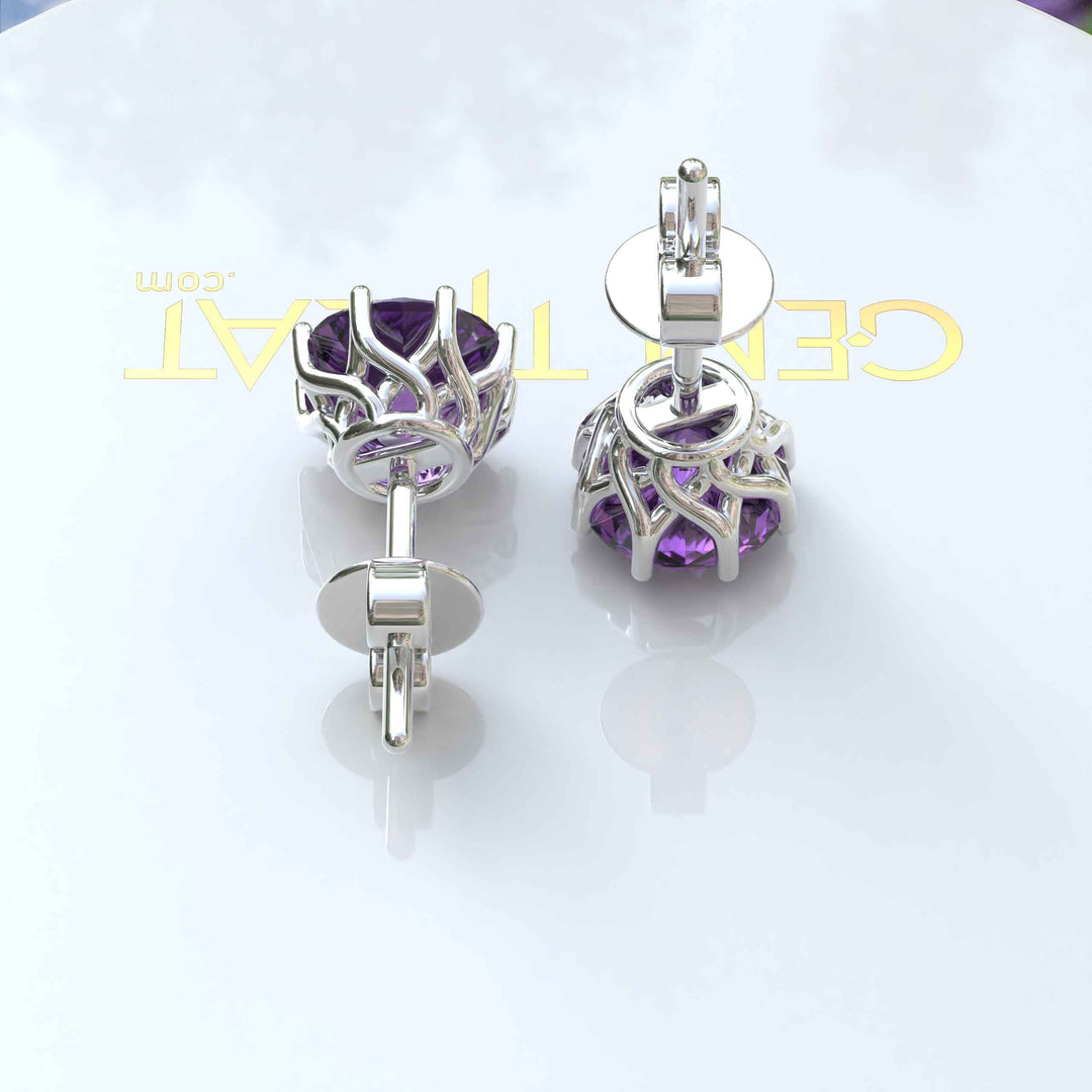 Violet Radiance: Timeless Amethyst Round Stud Earrings.