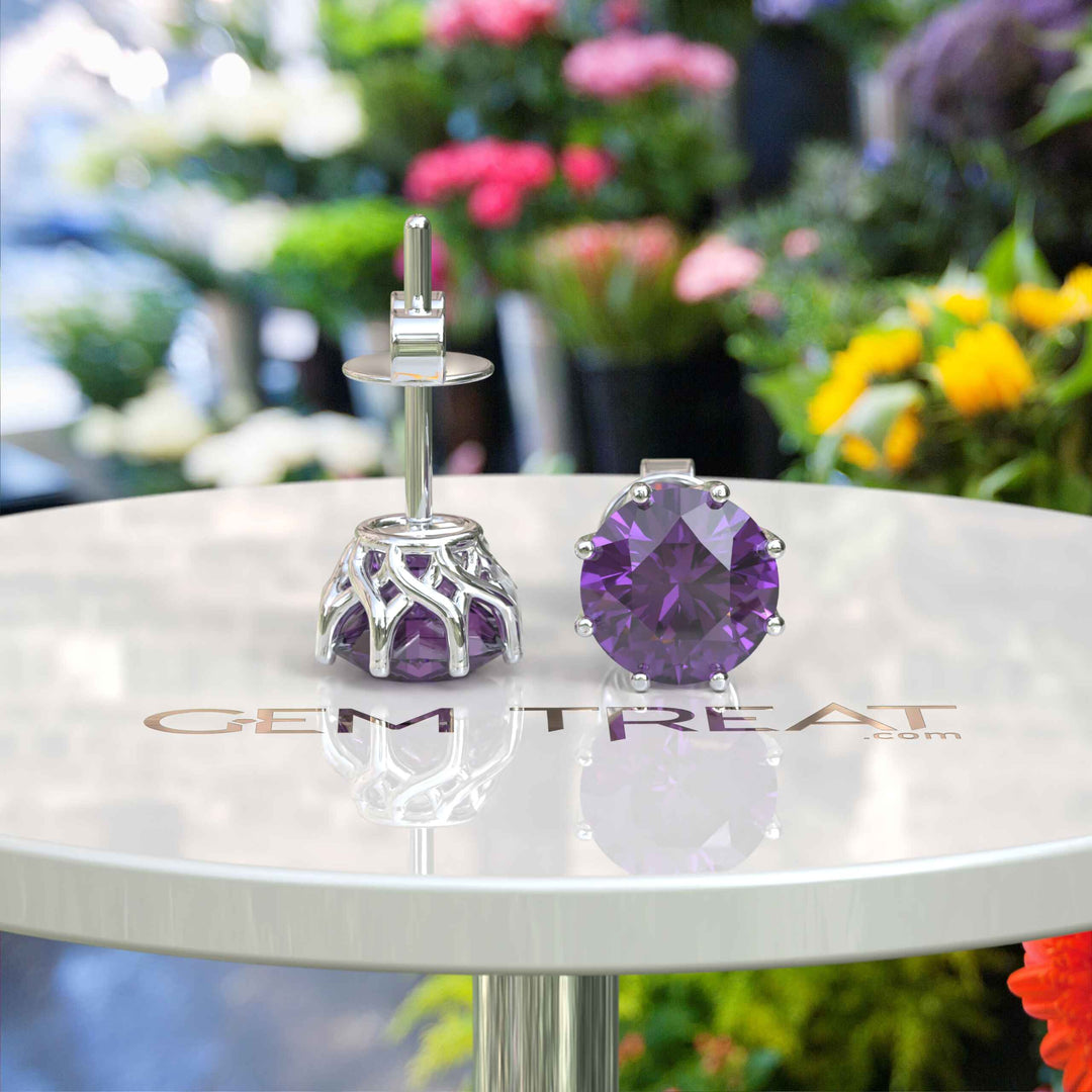 Violet Radiance: Timeless Amethyst Round Stud Earrings.