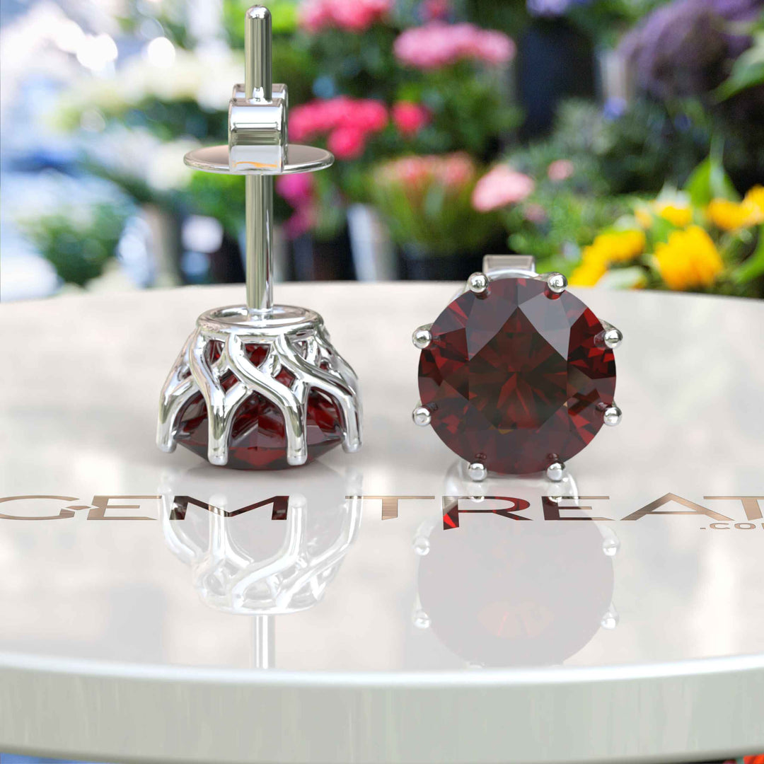 Deep Red Allure: Silver Earrings with Round Garnet Studs for Daily Charm