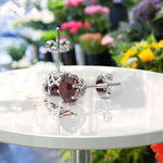 Load image into Gallery viewer, Deep Red Allure: Silver Earrings with Round Garnet Studs for Daily Charm
