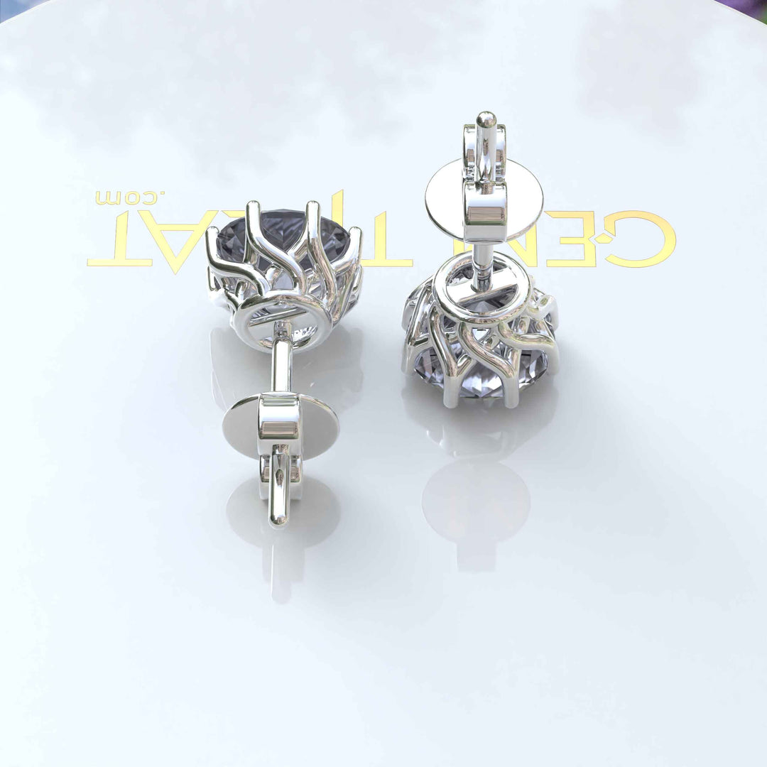 Mystic Radiance: Timeless Round Gray Moissanite Stud Earrings