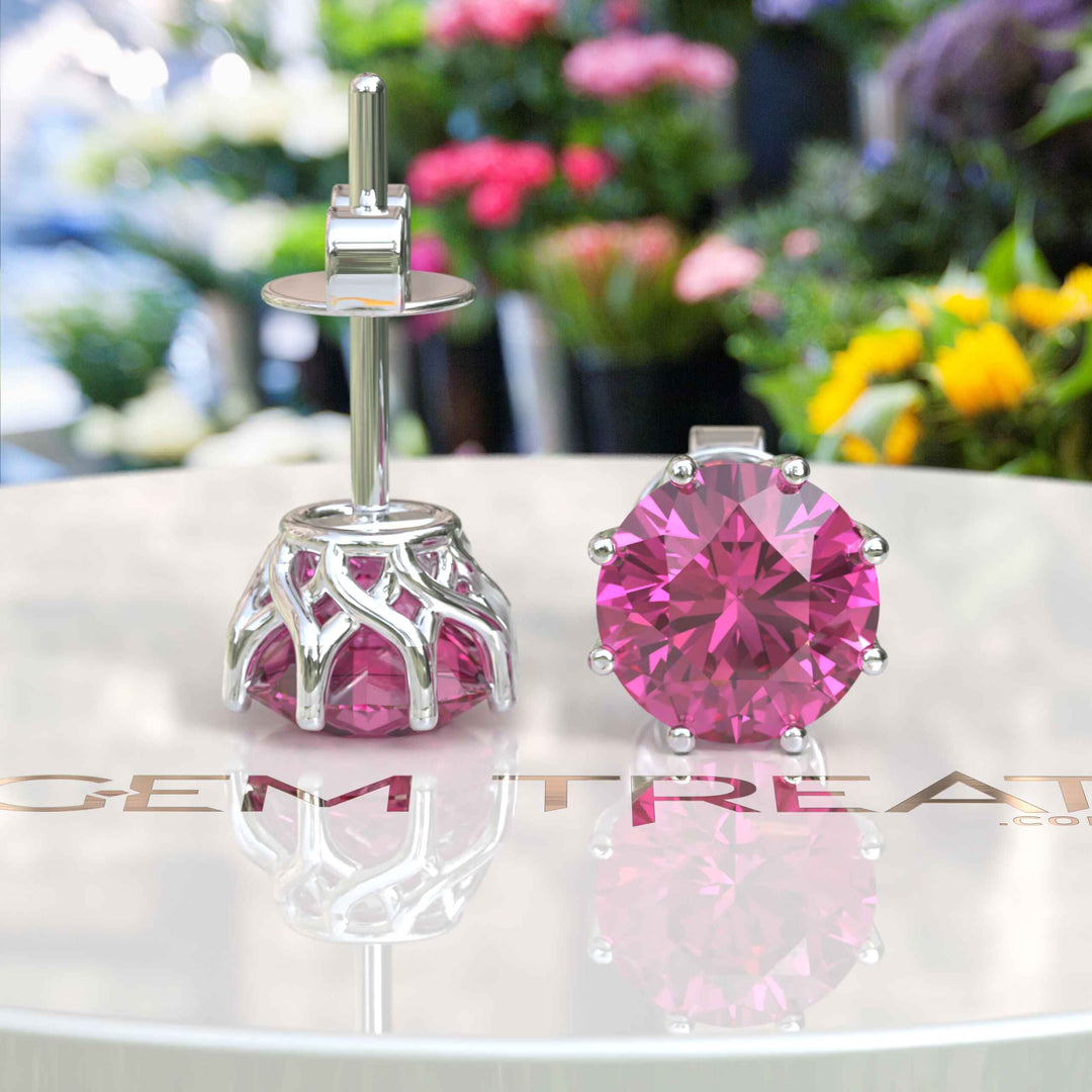 Sparkling Blush: Classic Round Pink Sapphire Stud Earrings.