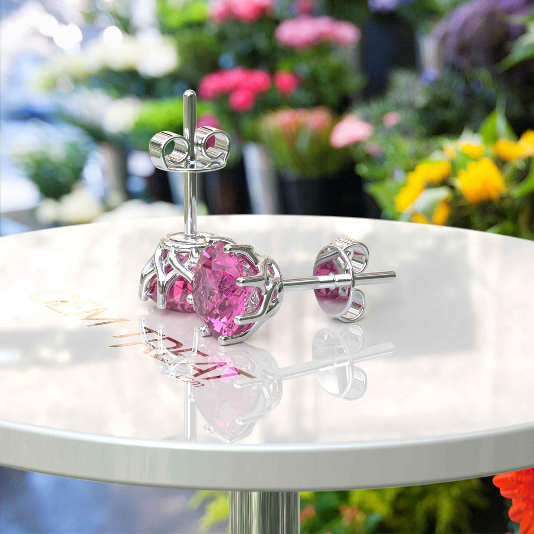 Sparkling Blush: Classic Round Pink Sapphire Stud Earrings.