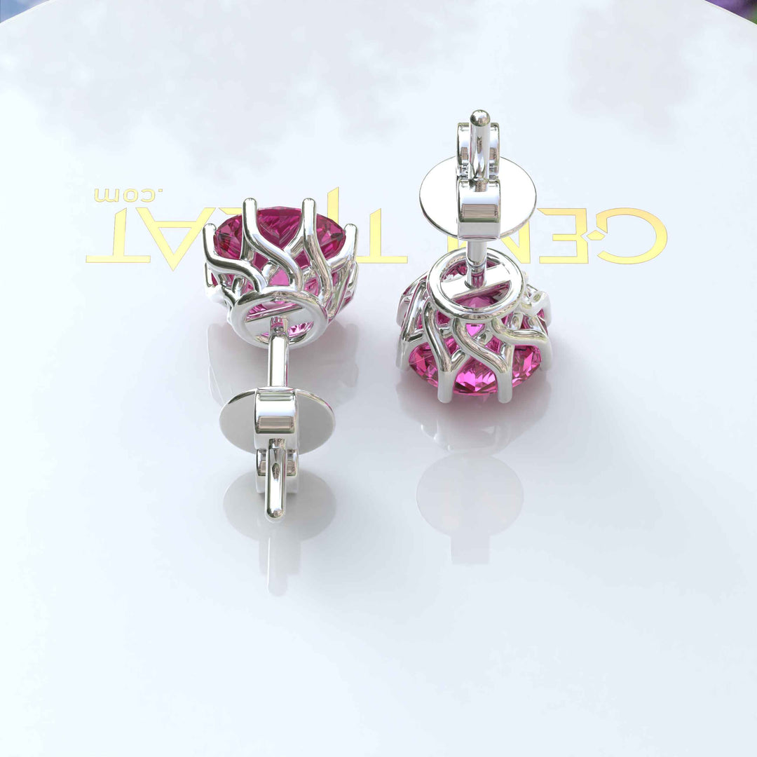 Sparkling Blush: Classic Round Pink Sapphire Stud Earrings.