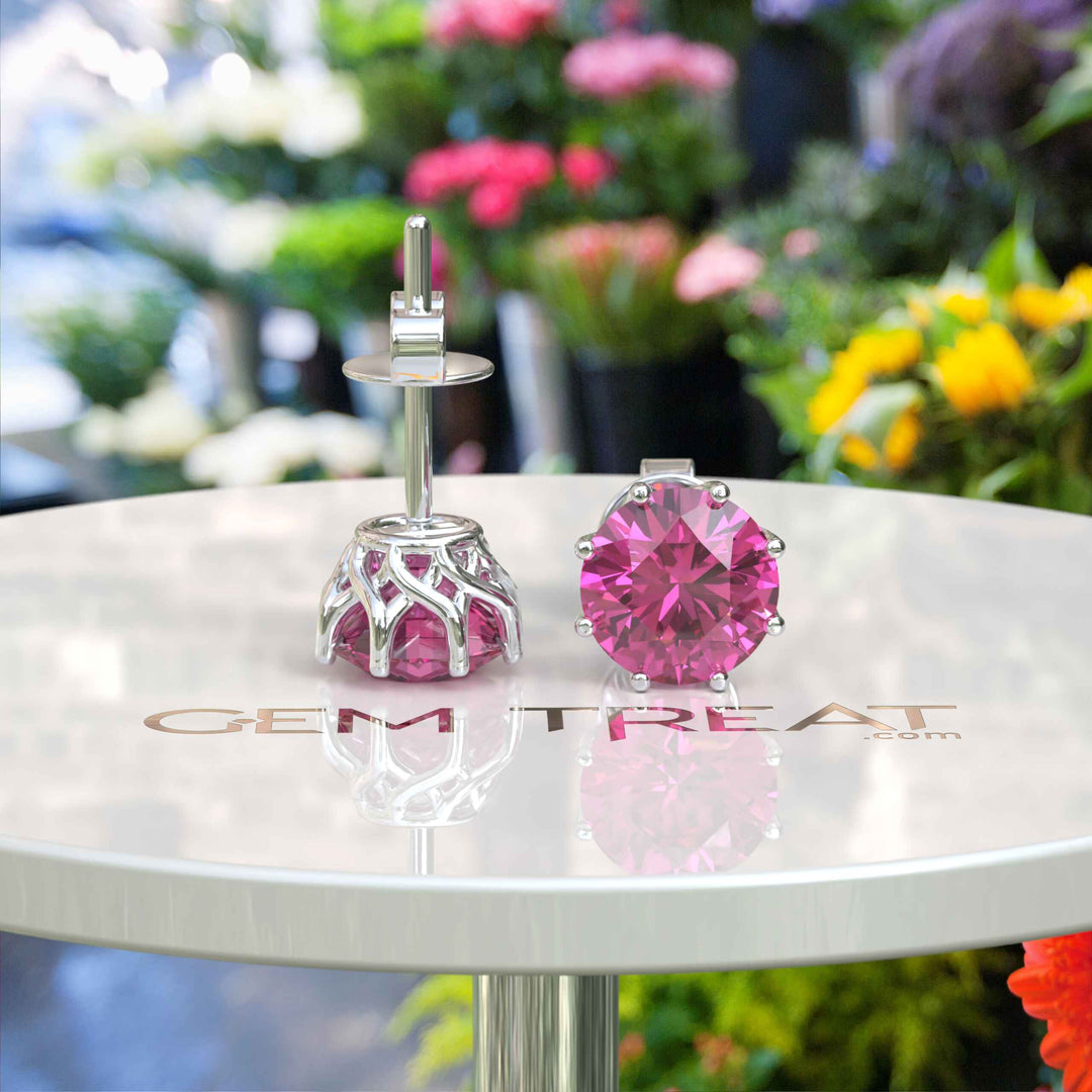 Sparkling Blush: Classic Round Pink Sapphire Stud Earrings.