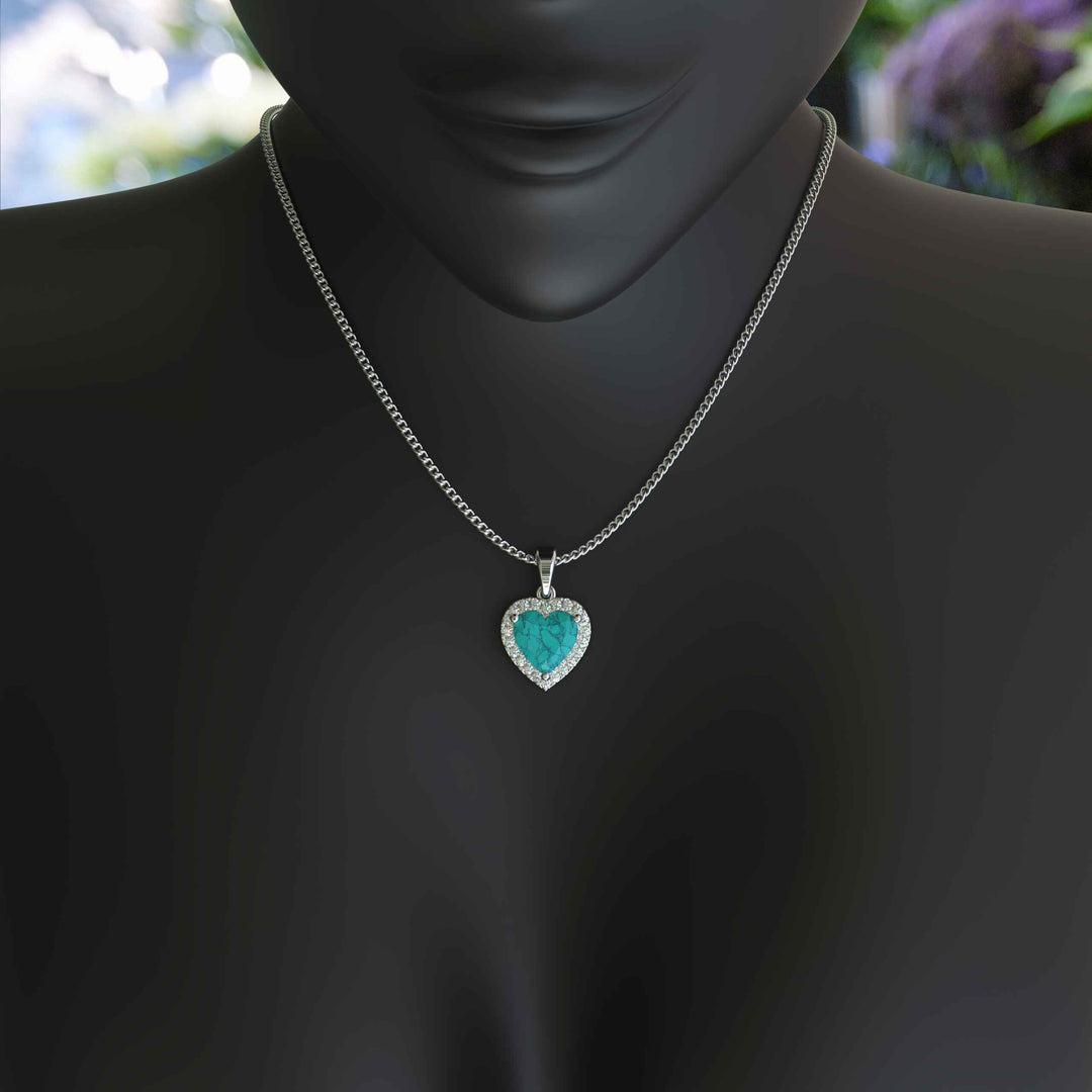 Ethereal Beauty: Heart Shape Turquoise with Moissanite Halo, Pendant Necklace Enchantment