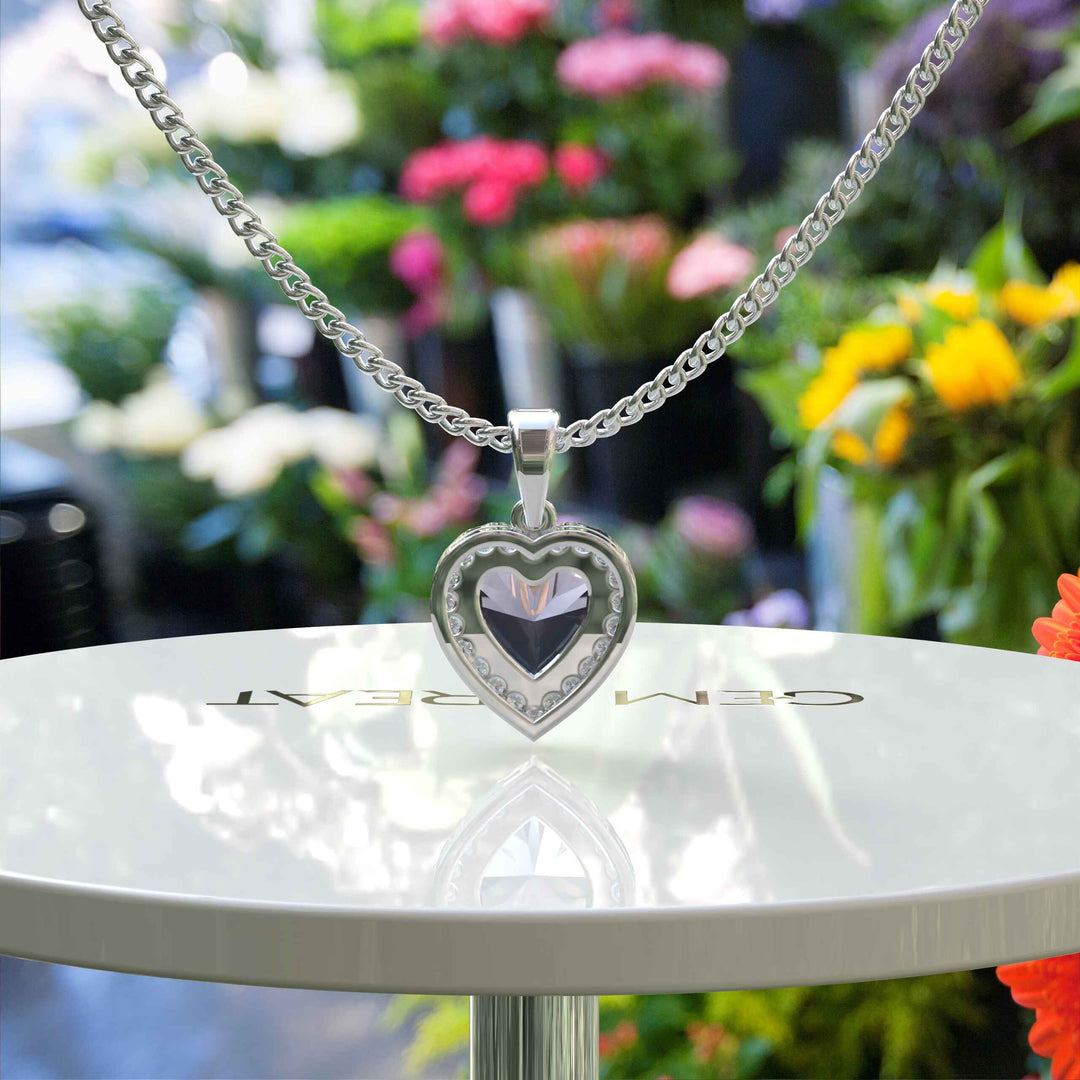 Whisper of Love: Alexandrite Heart Pendant Necklace with Glistening Moissanite Halo