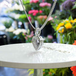 Load image into Gallery viewer, Romantic Allure: Heart Shape Gray Moissanite Halo Pendant Necklace, Accented with Shimmering Moissanites
