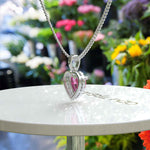 Load image into Gallery viewer, Romantic Allure: Gleaming Heart Shape Pink Sapphire Pendant Necklace, Kissed by Moissanite Halo
