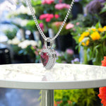 Load image into Gallery viewer, Romantic Radiance: Heart Shape Ruby Pendant Necklace Encased in Moissanite Halo
