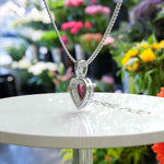 Load image into Gallery viewer, Romantic Radiance: Heart Shape Ruby Pendant Necklace Encased in Moissanite Halo
