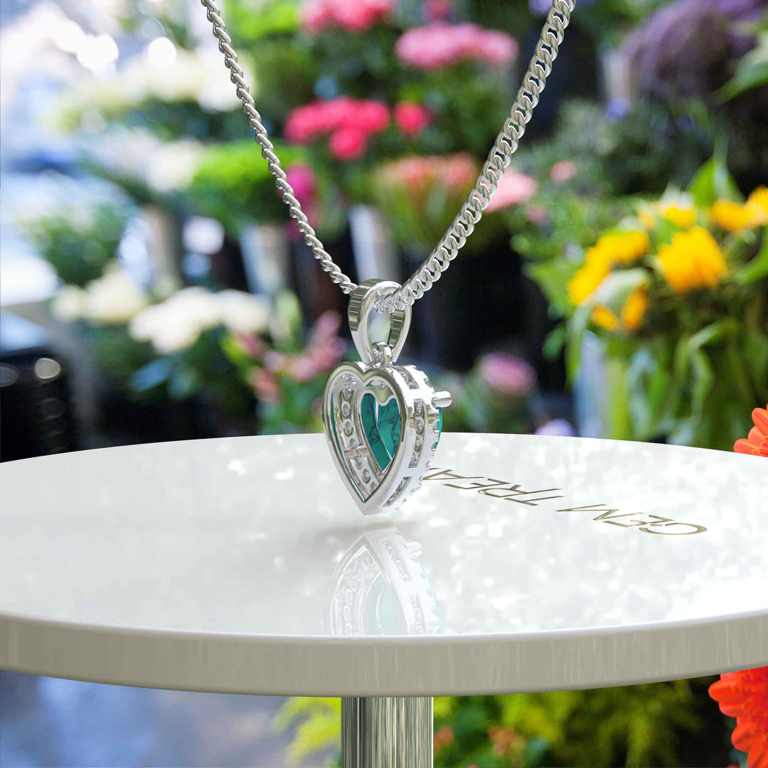 Ethereal Beauty: Heart Shape Turquoise with Moissanite Halo, Pendant Necklace Enchantment