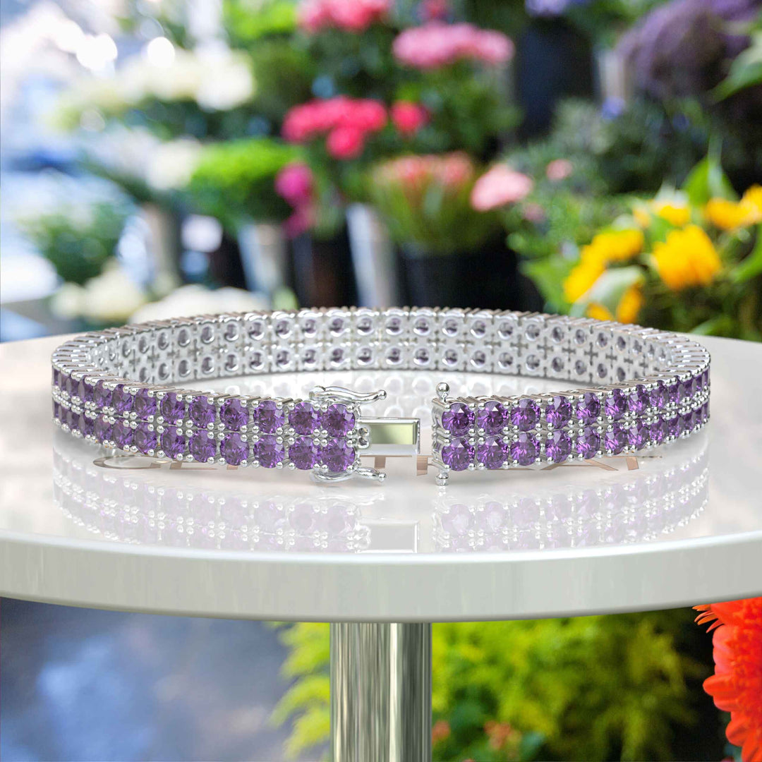 Purple Majesty: Exquisite 12ct Round Amethyst Tennis Bracelet for Royal Elegance