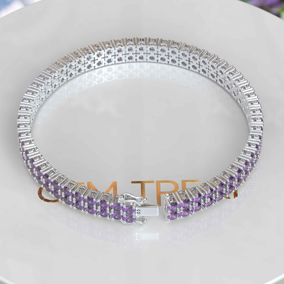 Purple Majesty: Exquisite 12ct Round Amethyst Tennis Bracelet for Royal Elegance