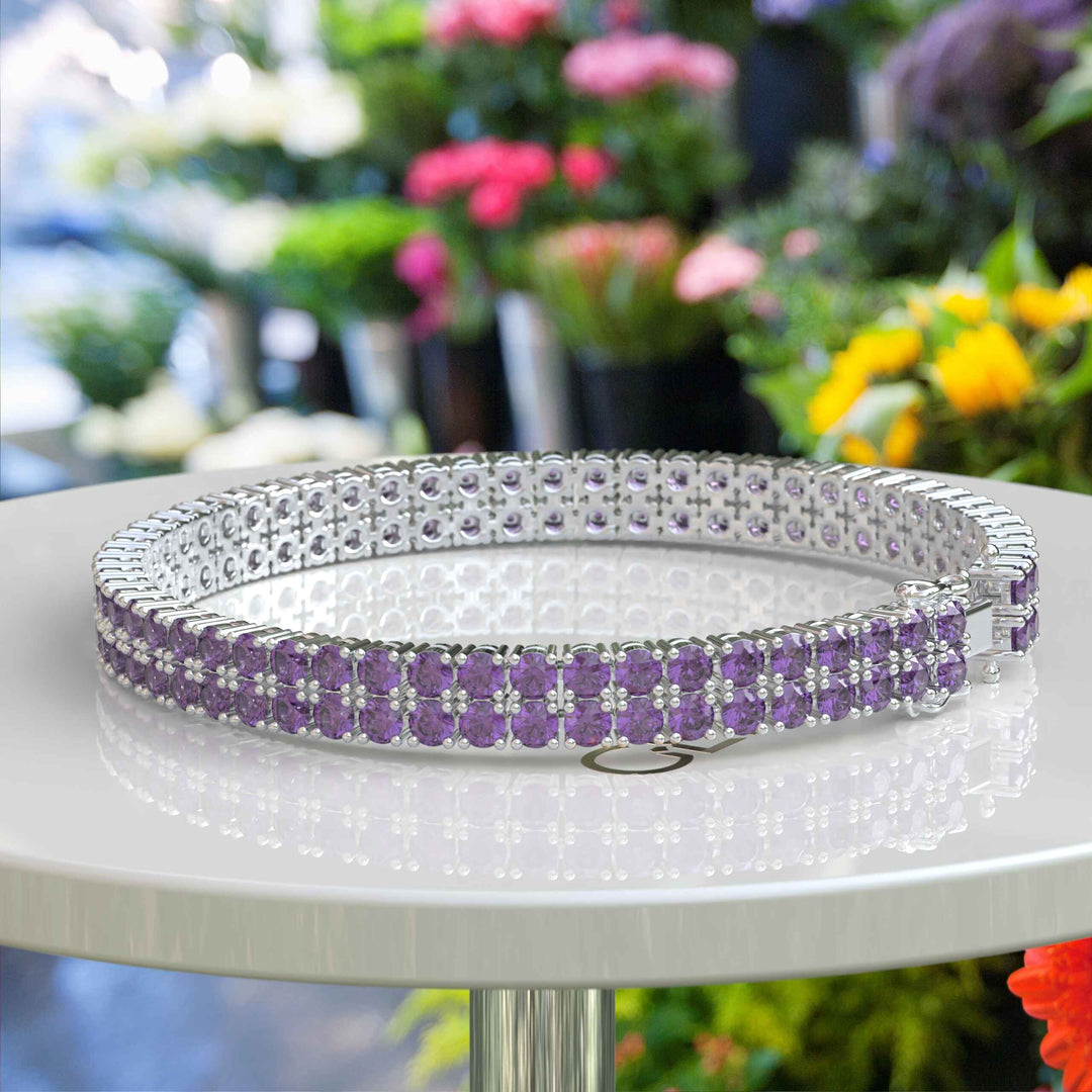 Purple Majesty: Exquisite 12ct Round Amethyst Tennis Bracelet for Royal Elegance