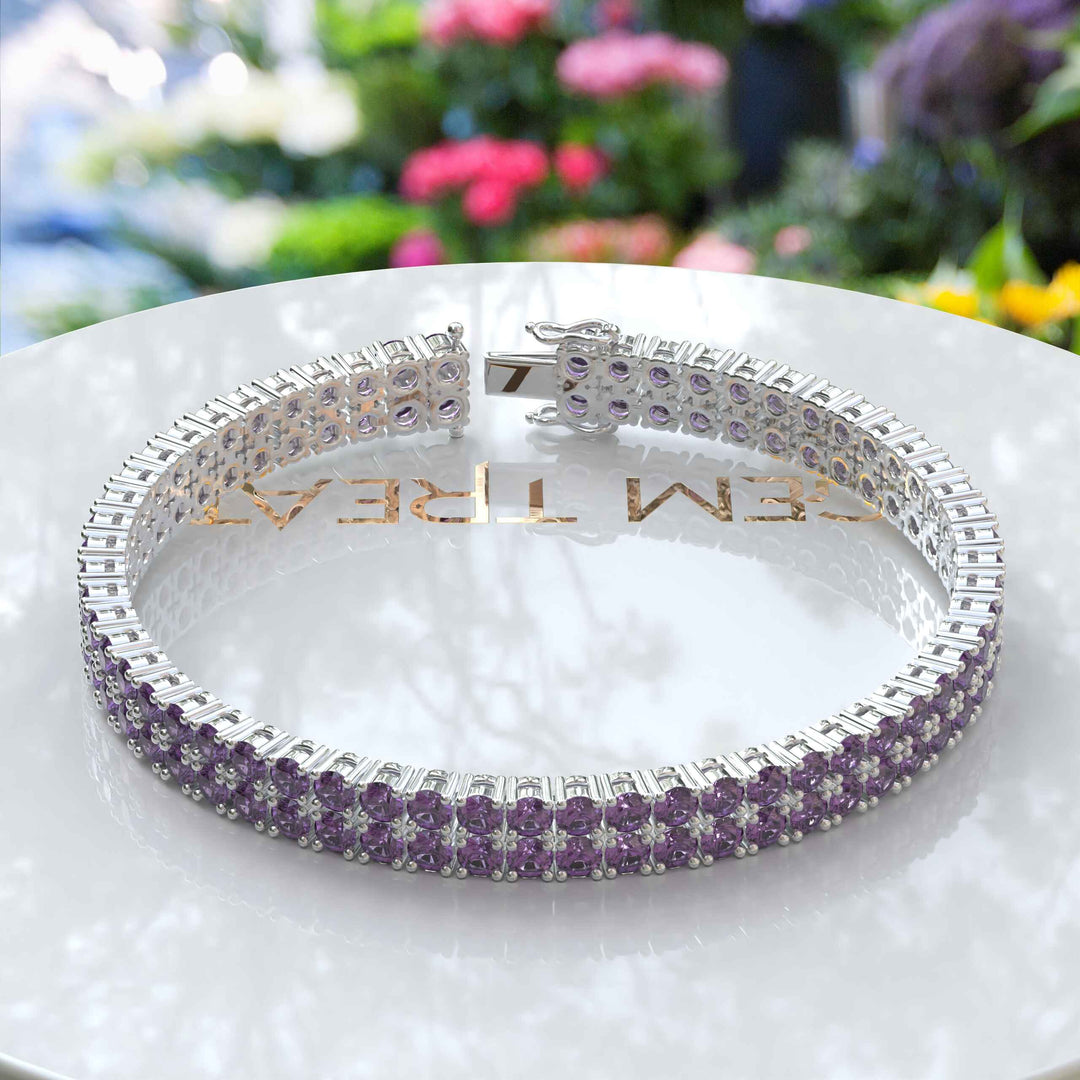 Purple Majesty: Exquisite 12ct Round Amethyst Tennis Bracelet for Royal Elegance