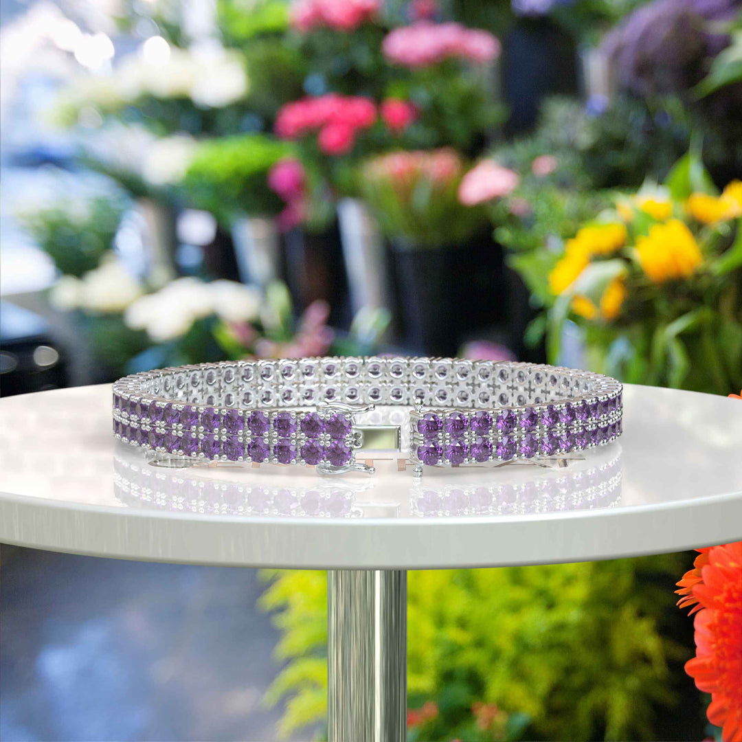 Purple Majesty: Exquisite 12ct Round Amethyst Tennis Bracelet for Royal Elegance