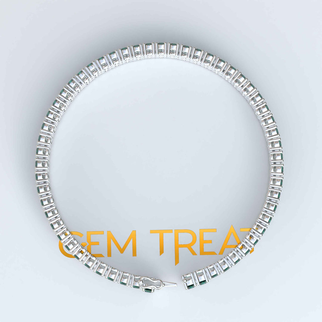 Enchanted Gleam: 12.0ct Round Green Emerald Tennis Bracelet Elegance