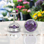 Load image into Gallery viewer, Purple Panache: Classic Round Amethyst Studs in Bezel Setting Earrings.
