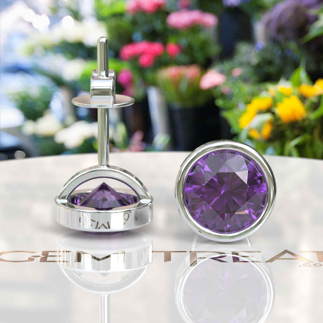 Purple Panache: Classic Round Amethyst Studs in Bezel Setting Earrings.