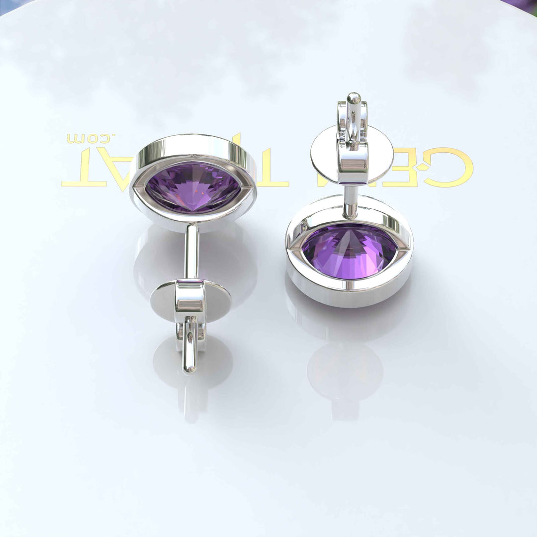 Purple Panache: Classic Round Amethyst Studs in Bezel Setting Earrings.