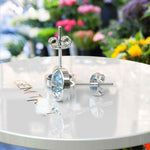 Load image into Gallery viewer, Ocean Bliss: Classic Round Aquamarine Stud Earrings in Sleek Bezel Setting.
