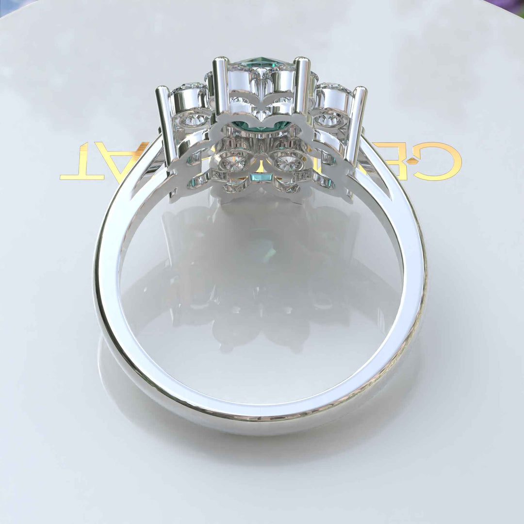 Sparkling Cyan Blue Moissanite Halo Engagement Ring - Exquisite Beauty