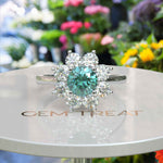 Load image into Gallery viewer, Sparkling Cyan Blue Moissanite Halo Engagement Ring - Exquisite Beauty
