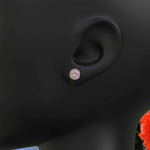 Load image into Gallery viewer, Gentle Radiance: Classic Round Rose Quartz Earrings in Bezel Setting.
