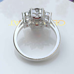 Load image into Gallery viewer, Velvety Vermilion: Round Garnet Ring Accented with Moissanite Halo
